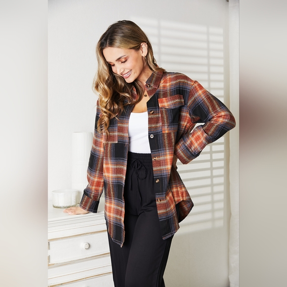 Double Take Plaid Dropped Shoulder Shirt/ SALE Hit Like ♡ Button For 20% OFF!! - Picture 10 of 10